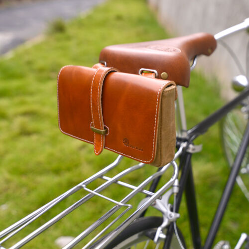 Guidon vélo en cuir toile sac selle de vélo vélo siège arrière sac à outils vintage - Photo 1/28