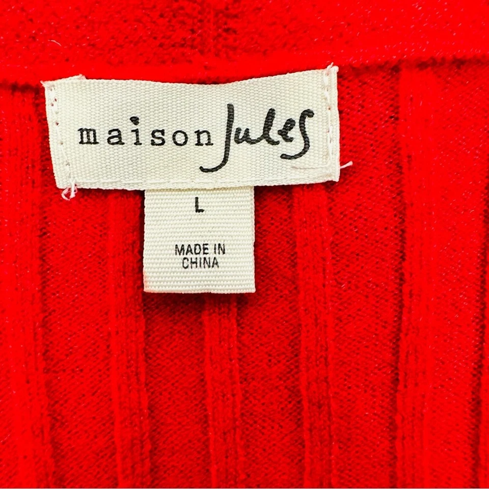 Maison Jules Women's Ribbed Open Cardigan Sweater Red Size: Large - Image 4 of 4