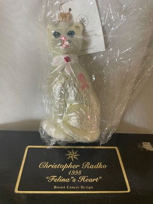 Radko FELINA'S HEART White Cat Breast Cancer Ornament 98-SP-31 Sealed New in Box