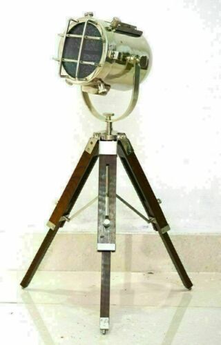 Maritime Vintage style lamp floor spot light home decor with wooden tripod stand - Picture 1 of 5