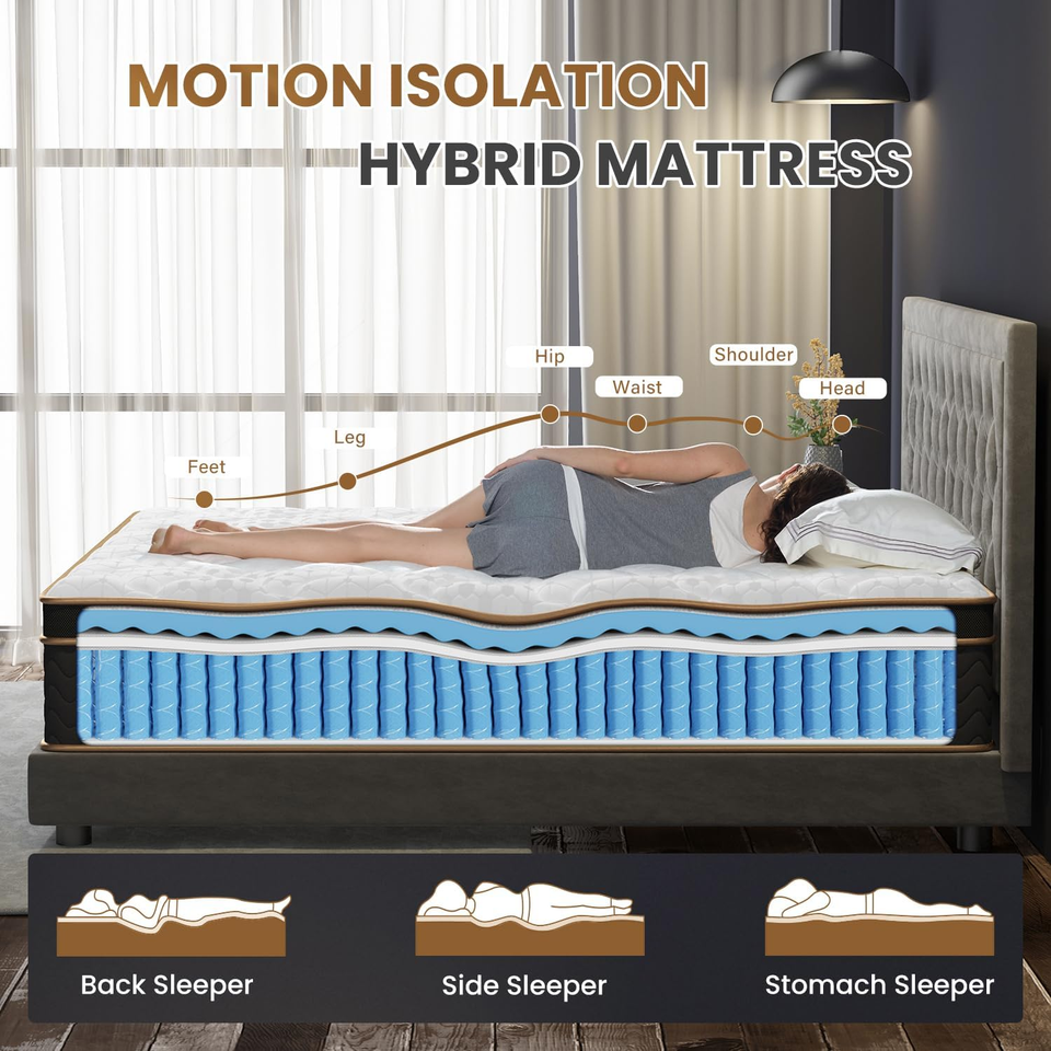 Full Mattress, 12 Inch Hybrid Mattress with Gel Memory Foam, Fiberglass