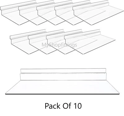 10xACRYLIC SLATWALL SHELVES SHOE DISPLAY CLEAR SHELF FLAT SLATWALL SHELF 10"x4"