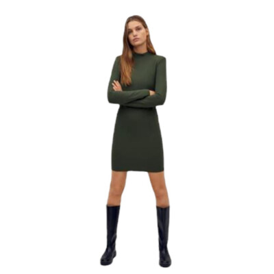 slim fit dress slacks Lanetta Olive Ruched High-Neck Maxi Dress With Split – Club L London