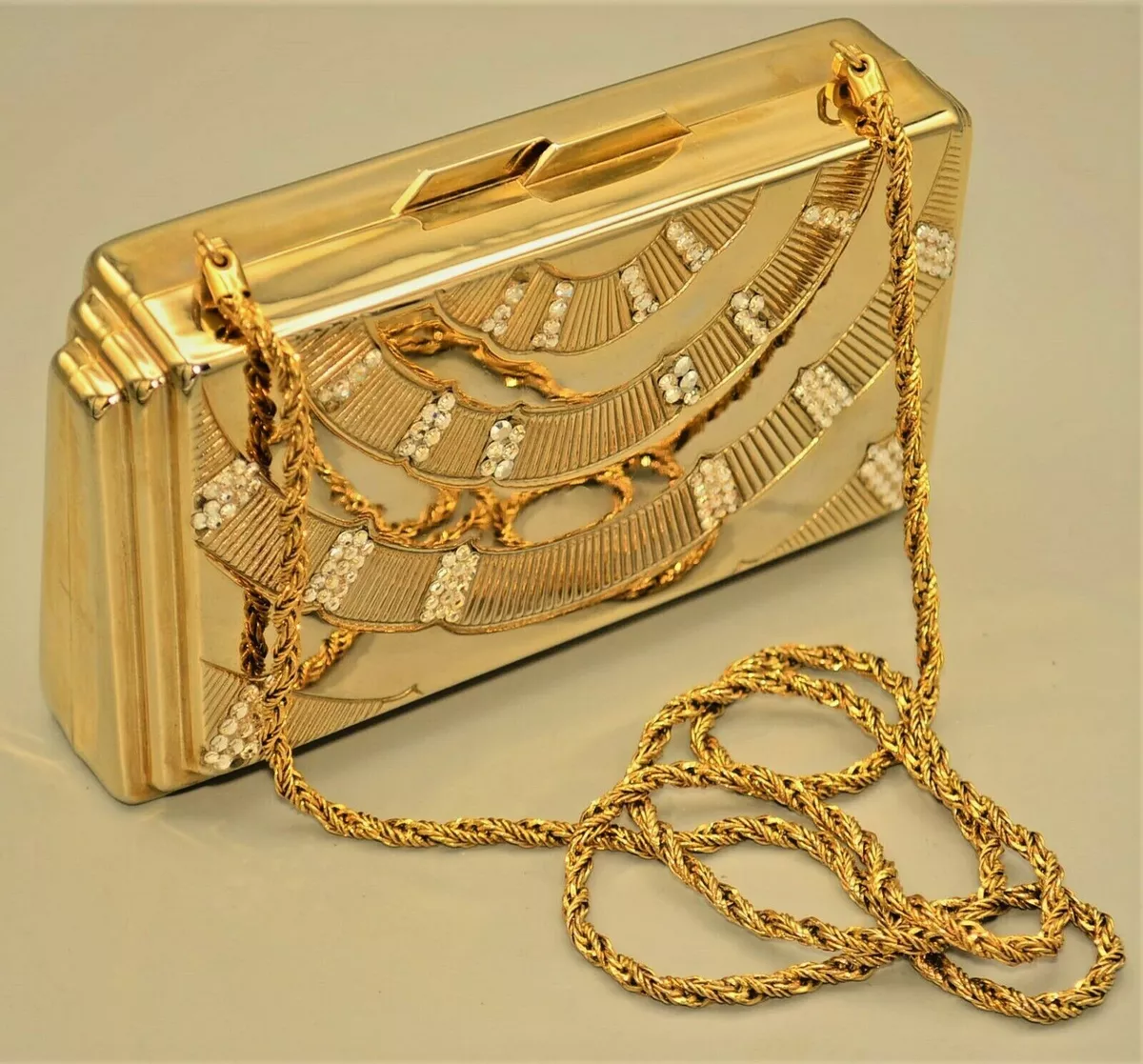 Saks Fifth Avenue Original Vintage Italian Gold Rhinestone Handbag Clutch  Purse | eBay