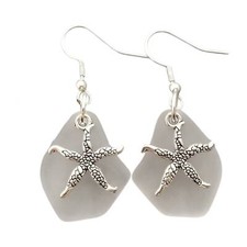Hawaiian Jewelry Sea Glass Earrings, Crystal Earrings Starfish Earrings, Sea