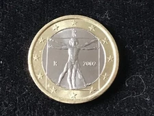 2002 1 Euro Uncirculated Bimetallic Coin Represents Italy Da Vinci Vitruvian Man
