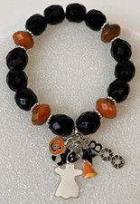 Halloween Beaded Charm Pumpkin Ghost Black Cat Candy Expandable Bracelet