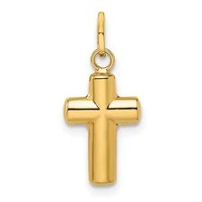 14k Yellow Gold Polished Puffed Cross Pendant Gift for Mother