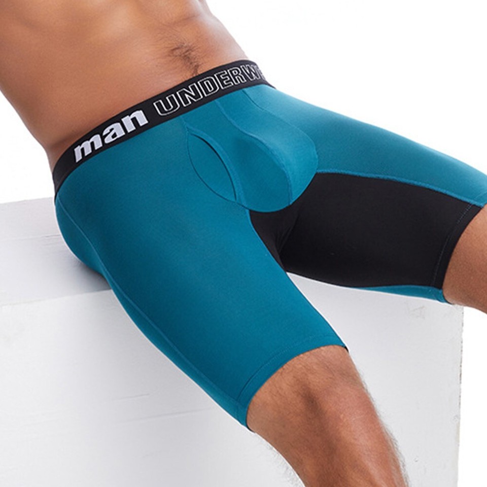 Mens Long Leg Trunks Underwear Boxer Shorts Breathable Cotton Middle
