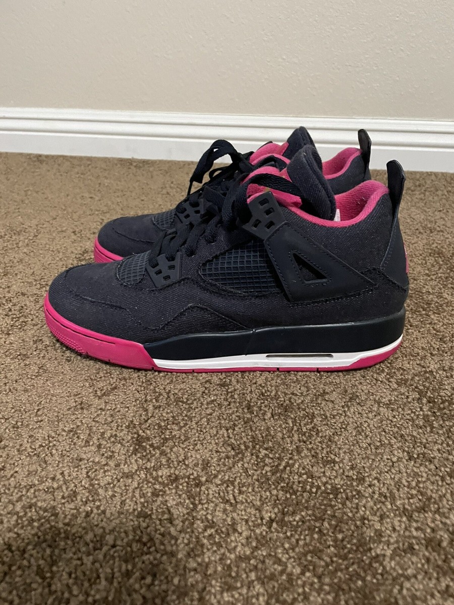Air Jordan 4 Retro Denim Sneakers 487725-408 Dk Obsidian/Pink Size 8Y