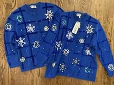 Vintage Blue Snowflake Ugly Christmas Sweater 2 Available For Couples XXL XXXL