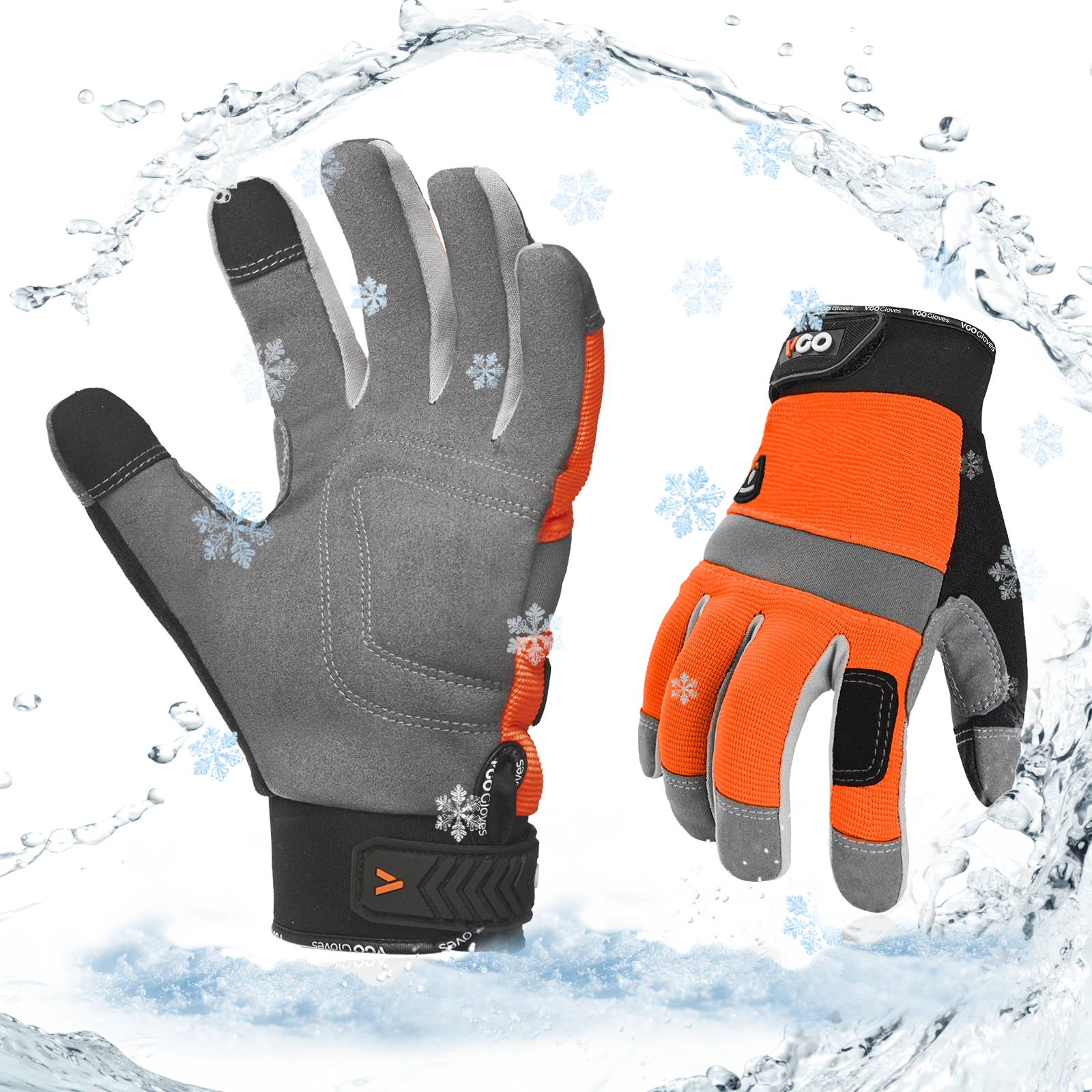 Vgo 1Pair 41℉ Lined Touchscreen Waterproof Winter Work Gloves (SL7584FLWP-ORA)