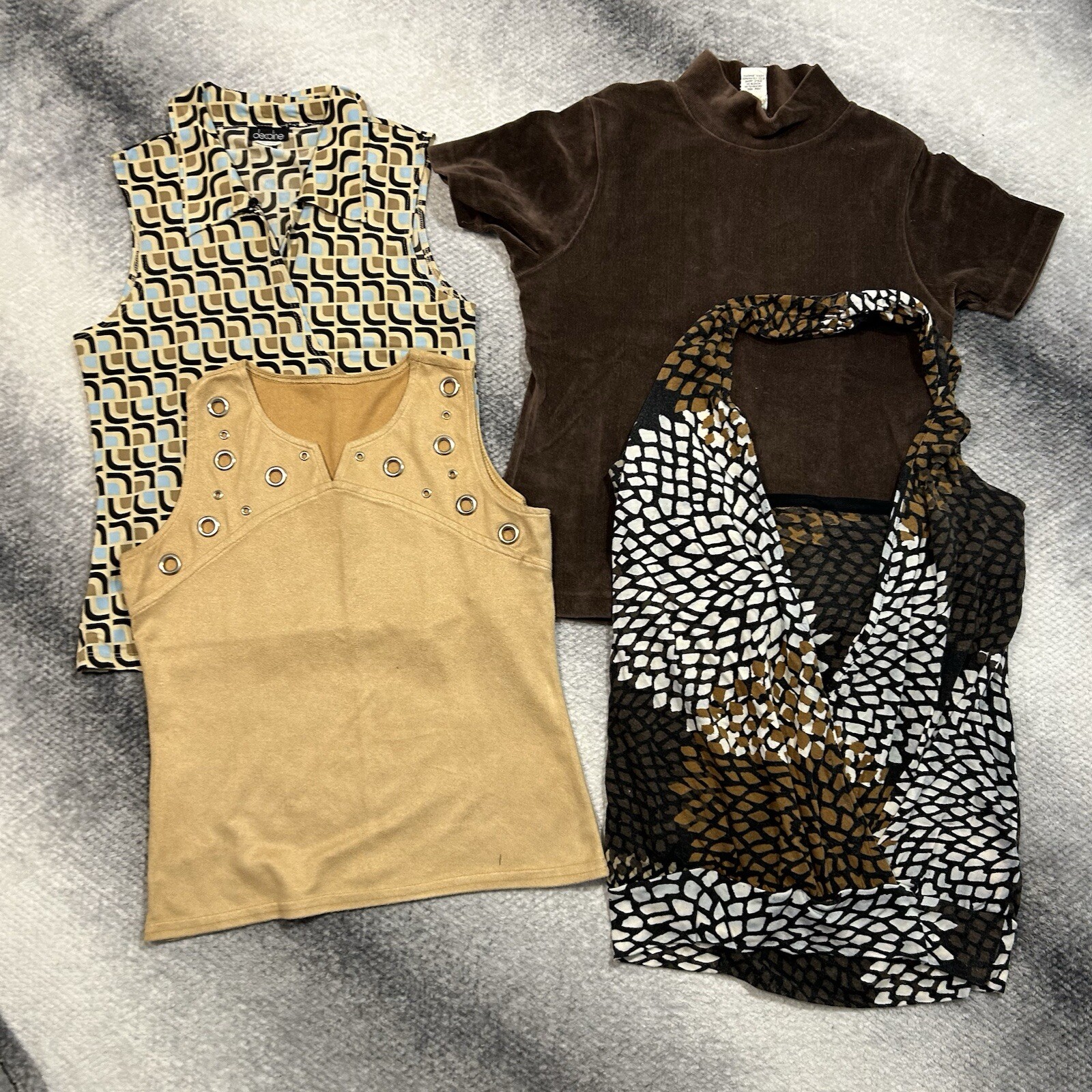 4 Piece Y2K Halter Top Brown Tan Bundle Medium