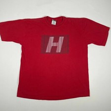Vintage Tommy Hilfiger Red T-Shirt Spellout Graphic Logo Men's XL Made in USA