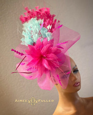 Aimee Fuller Mint Green Fascinator Hot Pink Kentucky Derby Hat Ascot Del Mar Hat