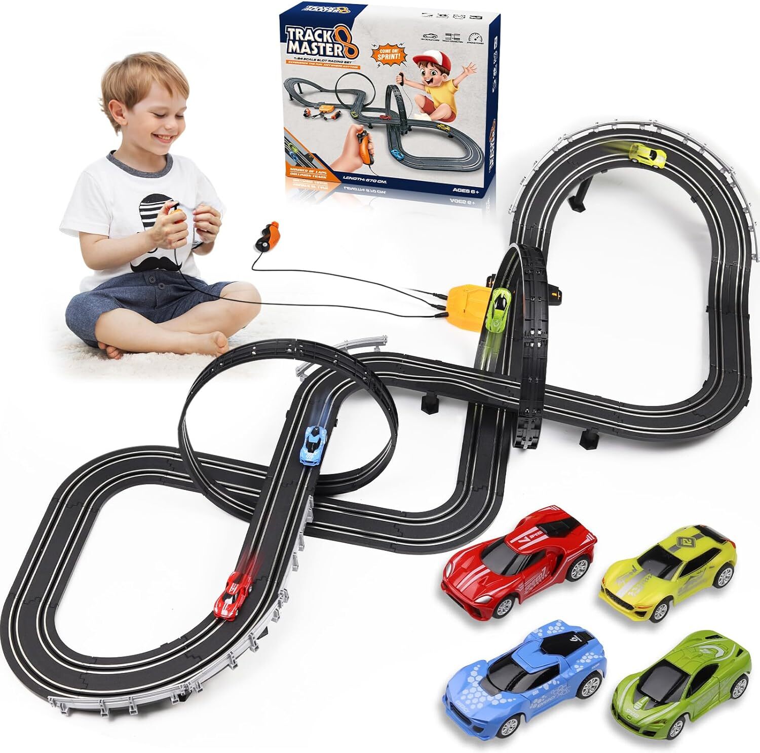 Battery-Powered Slot Car Race Track Set for Kids Ages 3-6+ Years
