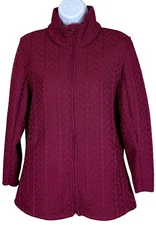 Boston Traders Women's Cable Knit Sweater Full Zip Jacket Berry Size M