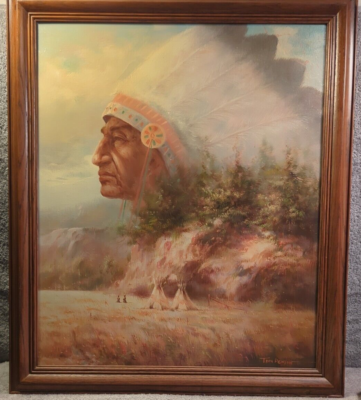 #ad American Indian Portrait By Troy Denton Original Oil on Canvas With Provenance $749.99