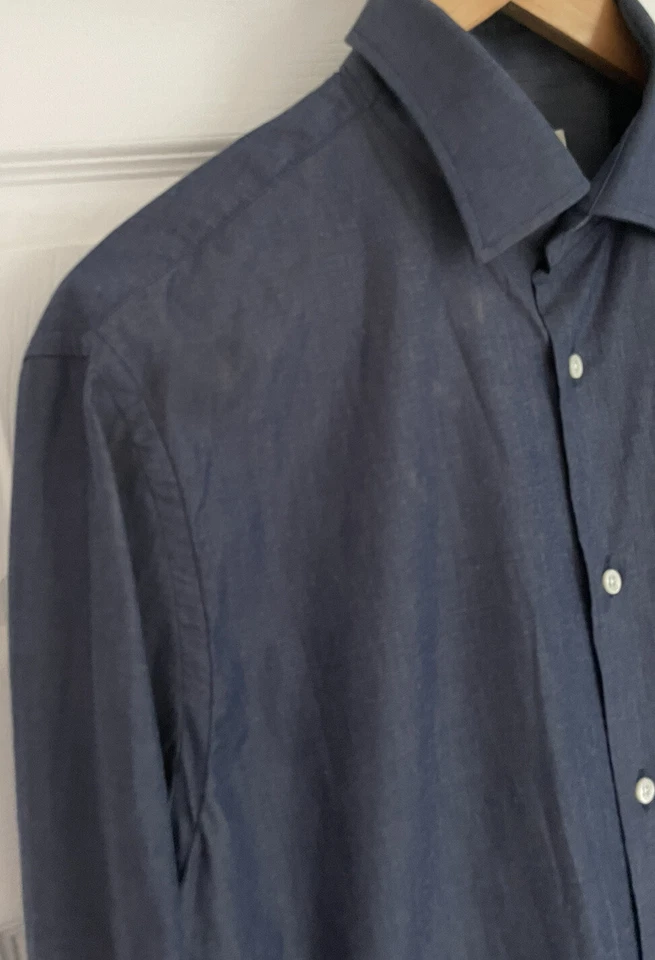 J.Lindeberg Hombres 16” Camisa de Vestir Azul Manga Larga Calce Ajustado Negocios Inteligente Formal Foto 2 de 4