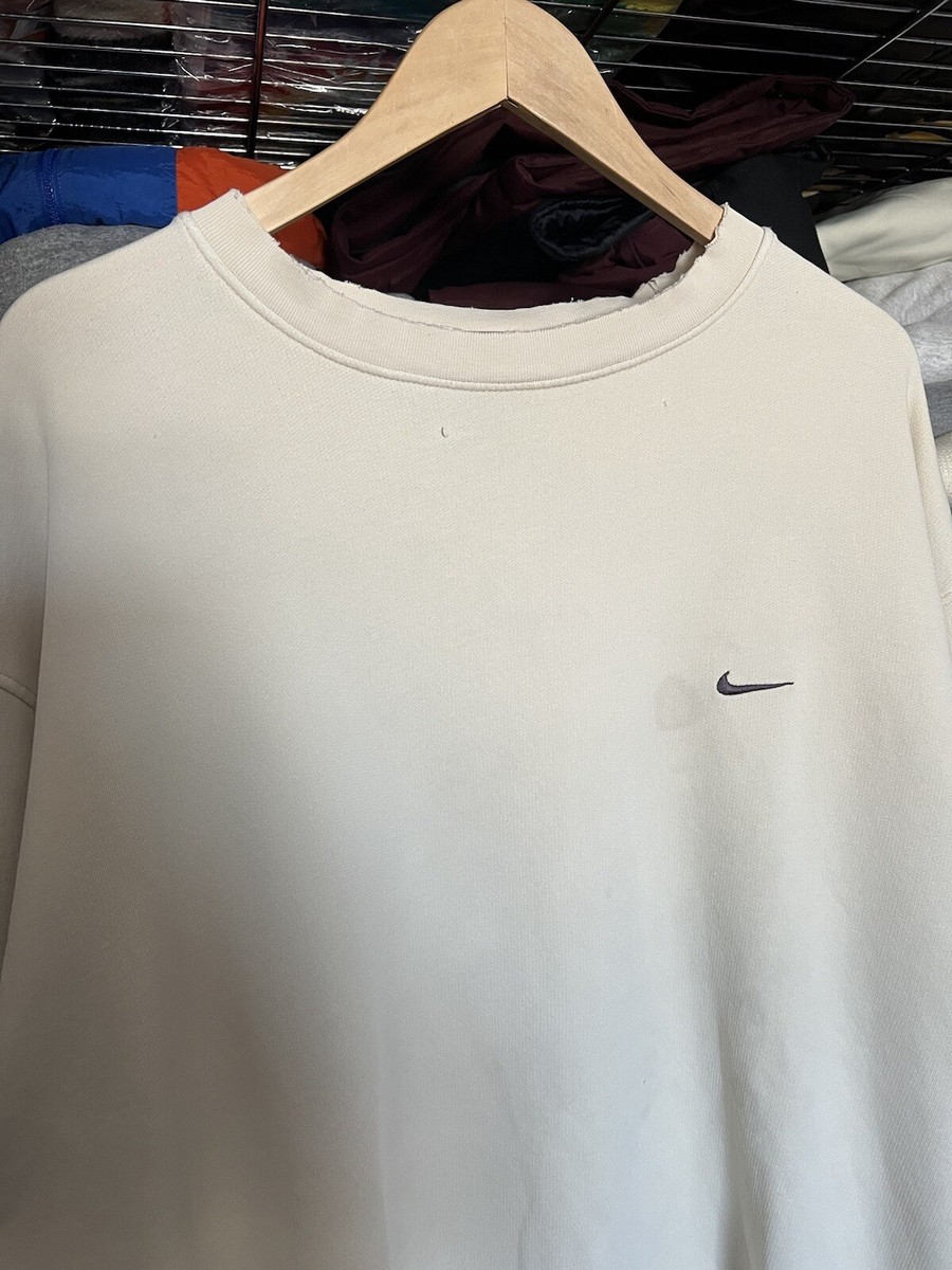 Vintage 00's Nike Cream Mini Swoosh Crewneck Distressed XXL