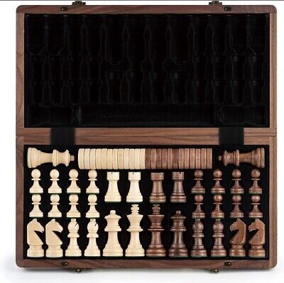  A&A 15 inch Wooden Folding Chess & Checkers Set w/ 3 inch King  Height Staunton Chess Pieces / 2 Extra Queens / 2 in 1 Board Game : Toys &  Games