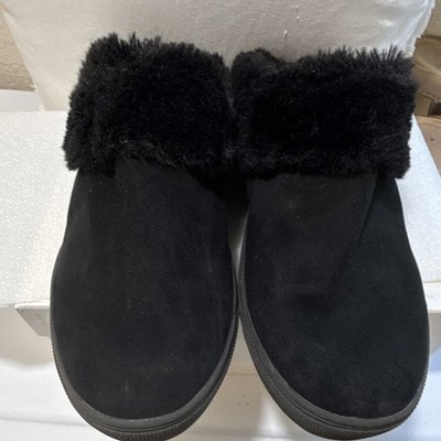 Dr. Scholl's Men s Black Faux Fur Lined Slip-On Slippers 9.5M