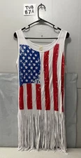 Assa White USA Flag Fringe Tank Top women’s size L