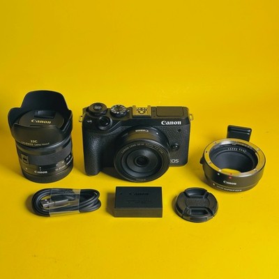 Canon EOS M6 Mark II 32.5MP w EF-M 22mm F2 15-45mm Lens EF Adapter Bundle