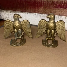 Vintage Beautiful Pair of Brass Bald Eagle Folding Bookends