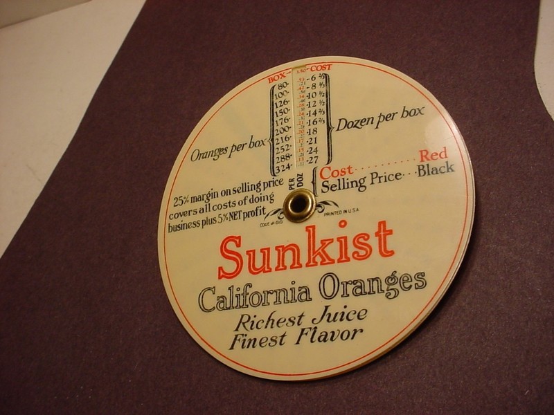 vintage advertising Sunkist California Lemon & Orange Rotating Price Calculator