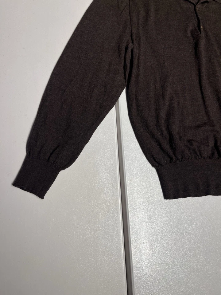 Brioni Sweater Men’s 48 Brown Button Polo Collar Golf Wool Casual Work Italy VTG - Image 4 of 4
