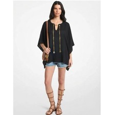 MICHAEL Michael Kors Black Chain Accent Poncho Blouse Tunic Top Womens Size S/M