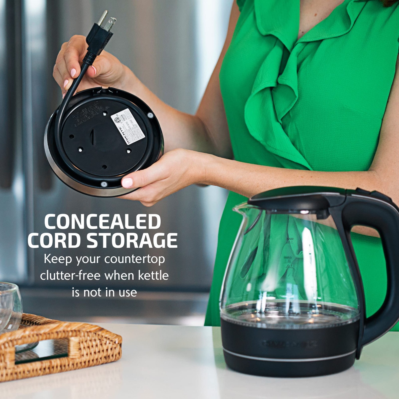 OVENTE Illuminated 6.5-Cup Black Electric Kettle with Filter, Fast Heating,KG83B