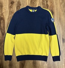 Lands' End Drifter Men's Navy Yellow Colorblock Crewneck Sweater Small