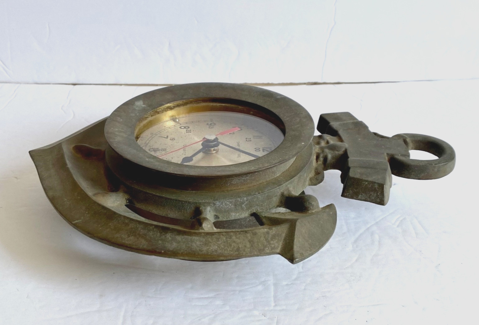 Vintage Brass Nautical Ship's Time Wall Quartz Clock Anchor Marine Ship Boat