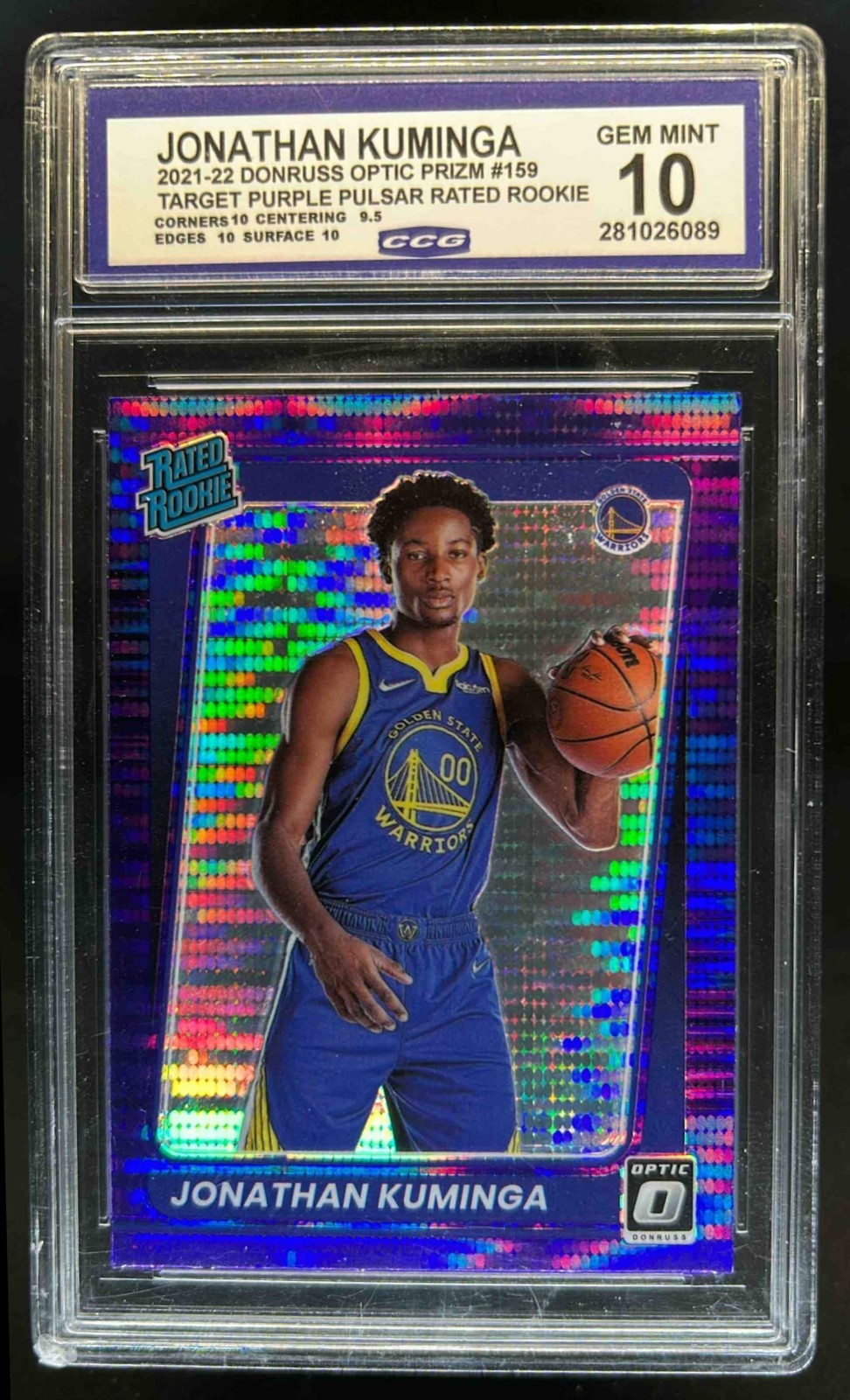 2021-22 Donruss Optic Jonathan Kuminga Target Purple Pulsar Prizm RC #190 cc 10