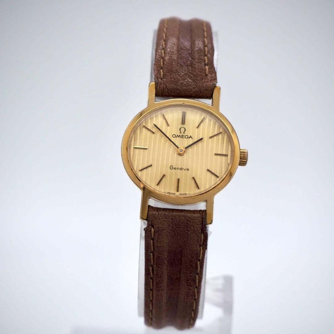 OMEGA Oval Vintage Watch Gold Dial 23mm Manual Wind Stripe Dial New Belt image 5