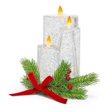 Christmas Tabletop Snow Globe Candle Water Spinning LED Lighted Acrylic Candl...