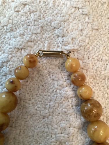 Vintage Marvella Necklace & Earrings~GoldTone Butterscotch Marble Bakelite Bead - Picture 6 of 7