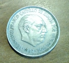 SPAIN 1957 5 PTAS (59) COIN
