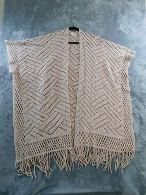 Akemi + Kin Kimono Cardigan One Size Crochet Fringe Boho Open Knit Sweater Shawl
