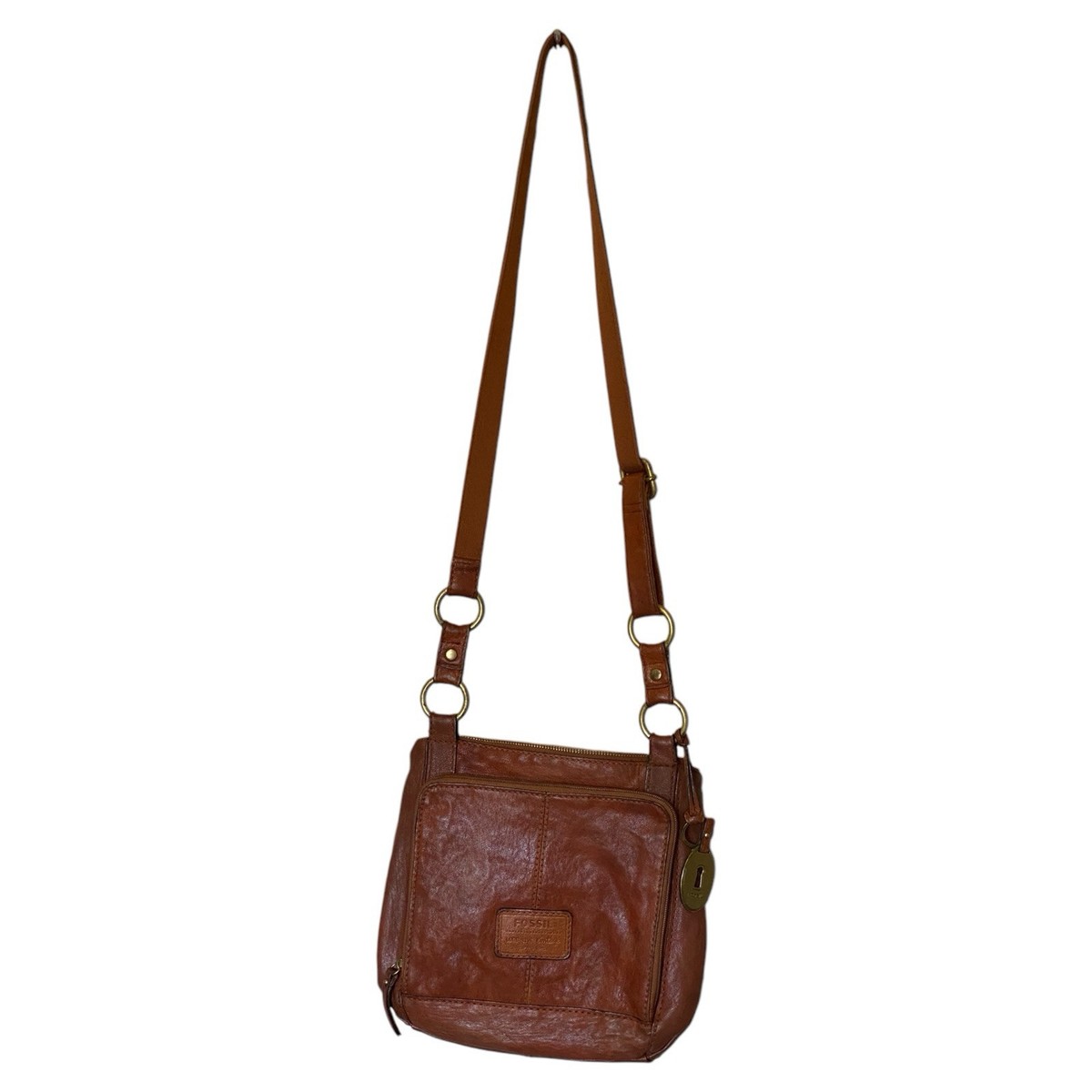 Vintage Fossil Maddox Cognac Leather Crossbody Purse Bag | eBay