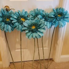 Large Turquoise Fabric Gerbera Flower Stems Set of 6 Artificial 12" Diameter