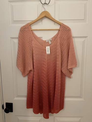 Dress Barn New Womens Plus Size 3X Pink Ombré Sheer Shortsleeve Spring Top NWTag