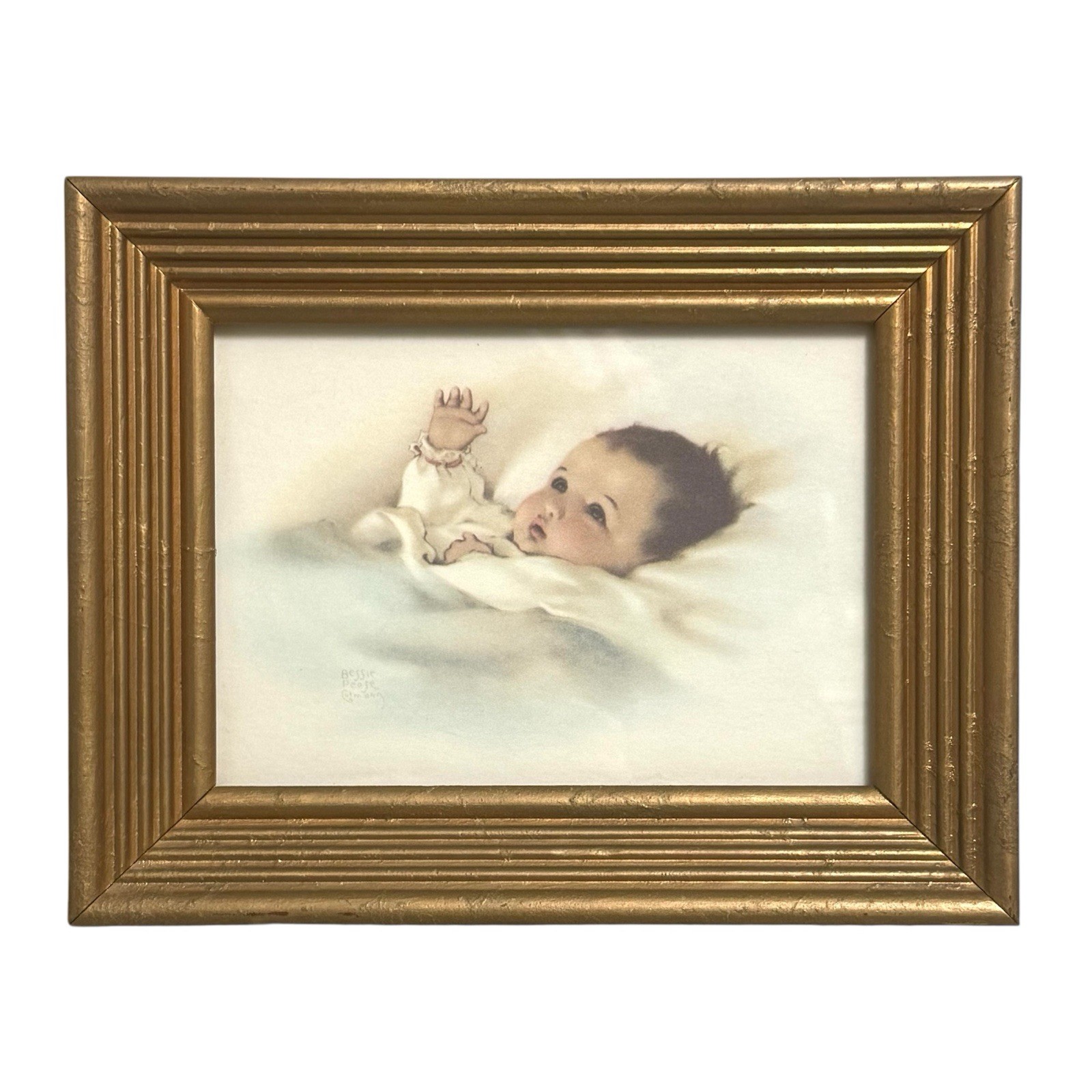 BESSIE PEASE GUTMANN Awakening 1985 Portal Litho USA Baby Infant framed Nursery