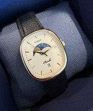 Timex x Noah Moon Phase Date 34mm Cushion Gold Quartz Black Leather TW2W73200