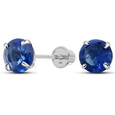 14K White Gold Solitaire September Simulated Sapphire Stud Earring, Screw Back