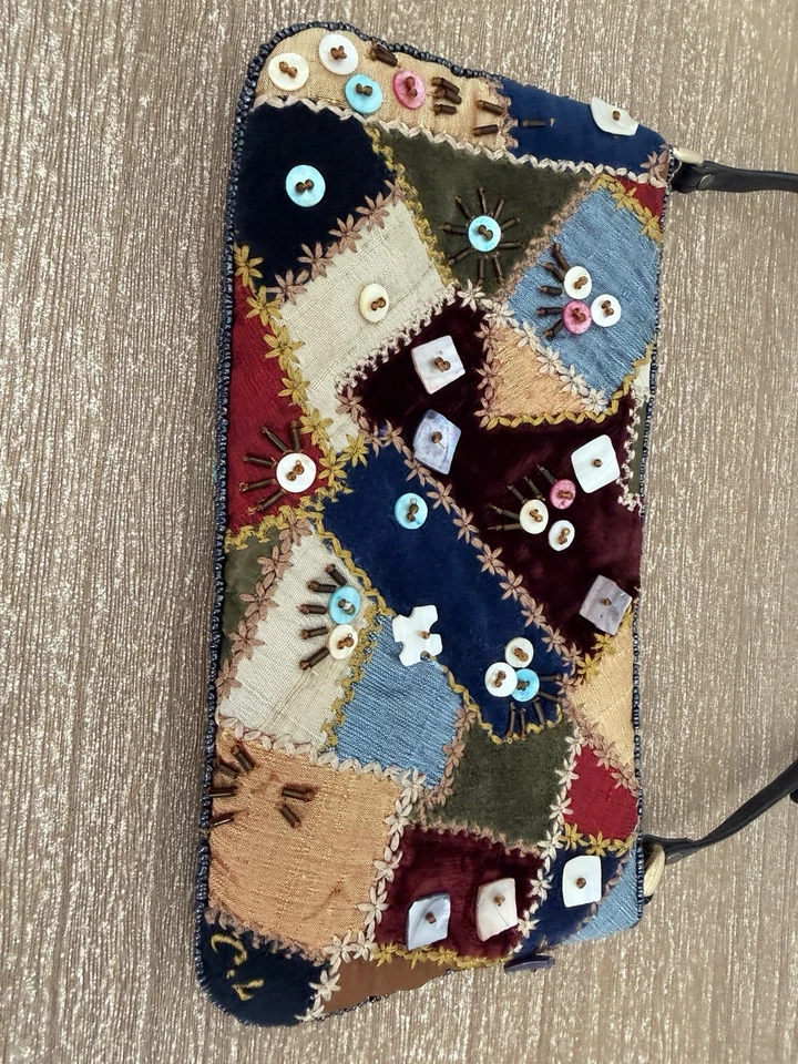 Bolso de Mano Chan Luu Vintage Terciopelo Retazos Pequeño Cartera Bolso de Mano con Cuentas Años 90 Y2K Foto 4 de 4