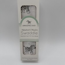 Amazing Baby Muslin Swaddle Blanket Premium Cotton Zebra White 36 x 36 NEW