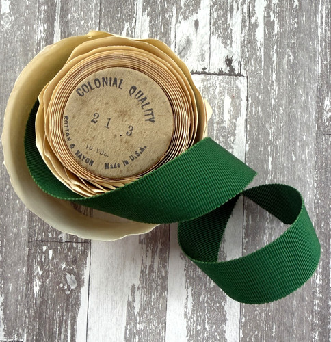 Vintage Forest Green Colonial Quality Grosgrain Ribbon 7/8" wide  - 1 3/4 yards